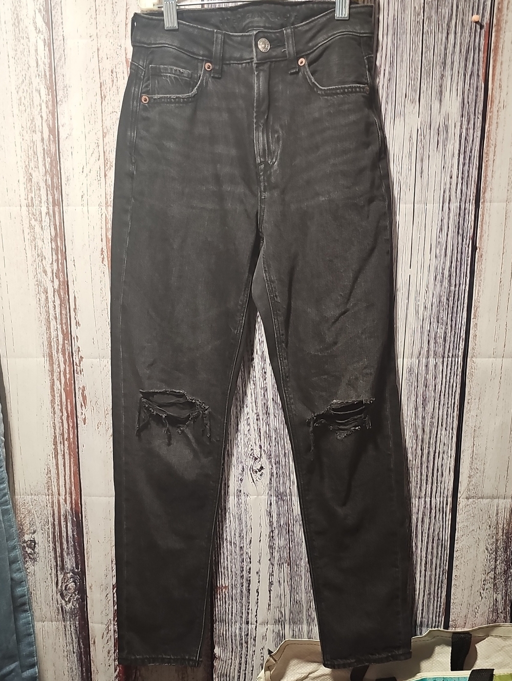 American Eagle Outfitters Black Slim Straight Distressed Jeans